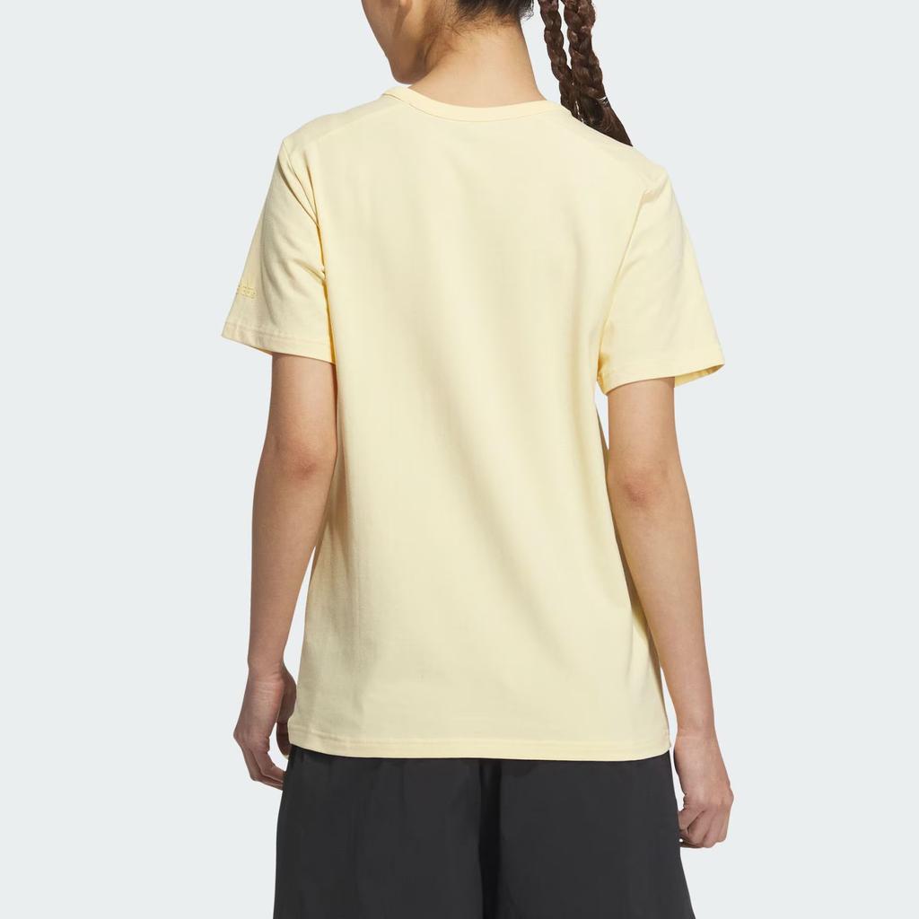 Adidas Graphic T-Shirt MBTI Series Round Neck Stretch Knit Comfortable Sports Casual Short Sleeve T-Shirt Women Tops Light-Orange-Yellow JN6662