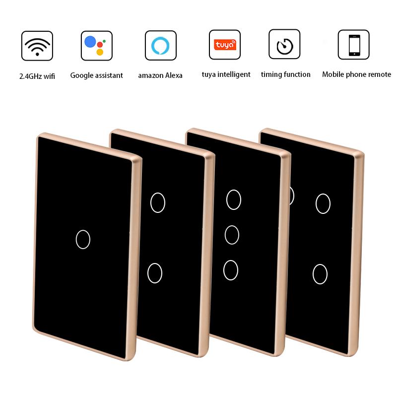 Factory Price American Standard 2.4GHz Tuya Alexa Wifi Zigbee Touch Panel Glass 1 Gang Wall Light Smart Switch US Standard