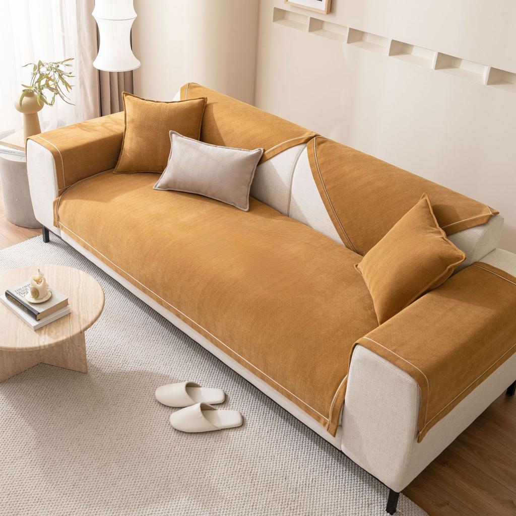 Vier Jahreszeiten Universal Chenille Stoff Einfarbig Fischgrätgestreift Sofakissen Modern Schlicht Rutschfest Sofakissen Handtuch