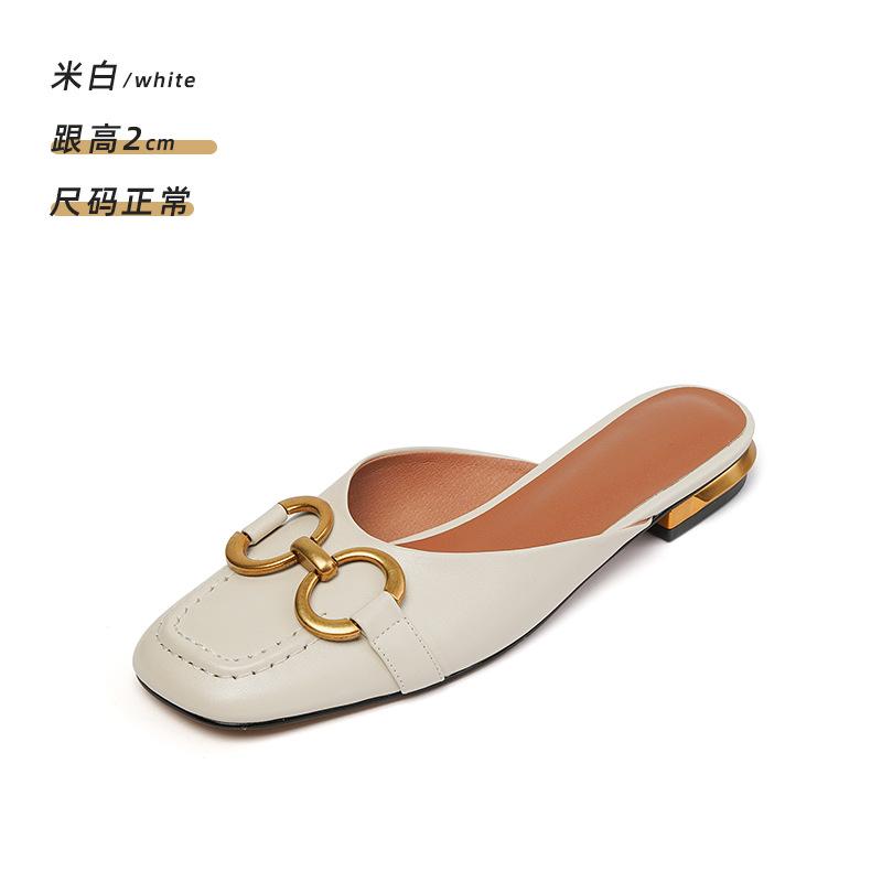 Baotou Half Slippers Women's Summer Outer Wear Fashion 2025 New Horse Buckle Square Head Lazy Flat Muller Shoes
