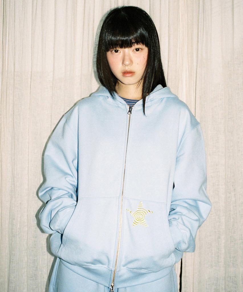 Webhouse Twister Star Pocket Zip-Up Hoodie - Light Blue