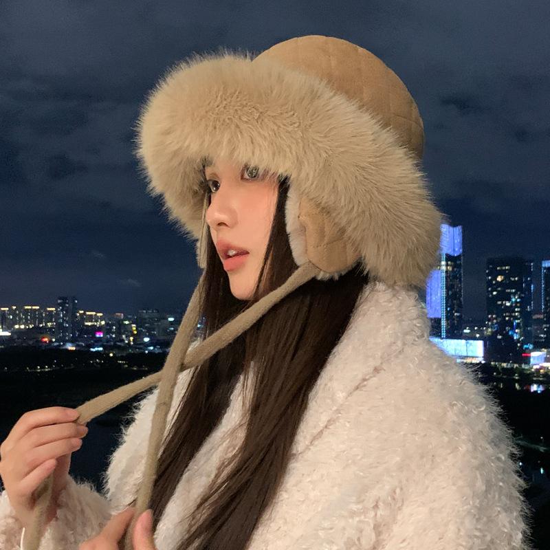 Hat Women's Autumn and Winter Plush Thermal Hat Outdoor Thickened Mongolian Hat Cold-proof Ear Feng Hat