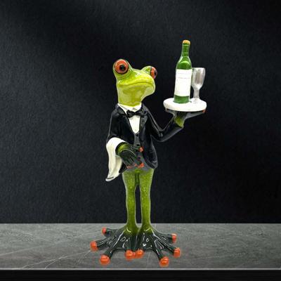 Kellner Frosch Statue Tierskulptur Desktop Ornament Dekorative Figur für Bücherregal Schreibtisch