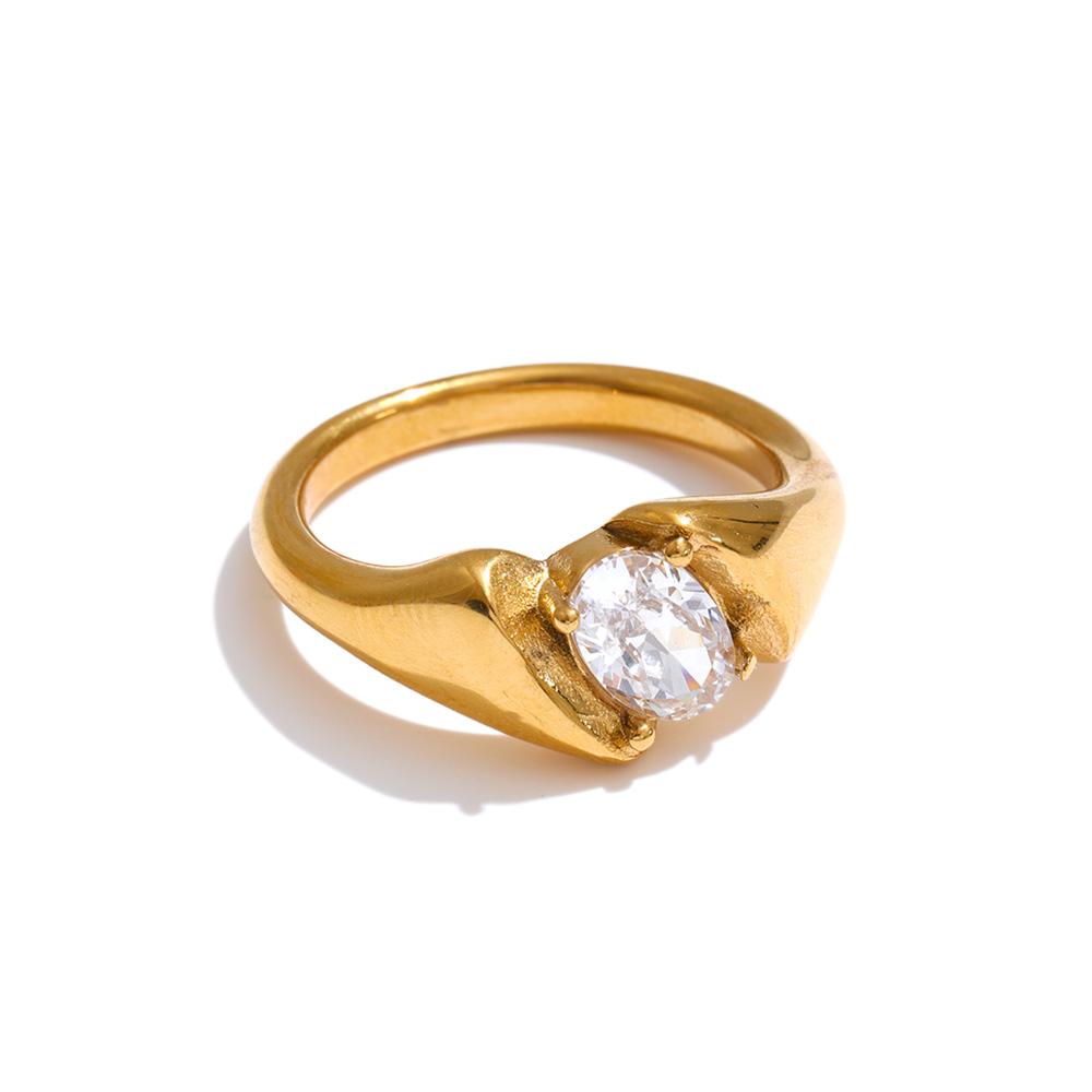 

Yhpup Size 678 Stainless Steel Shiny Cubic Zirconia Casting Ring 18K Gold Color PVD Plated Charming Finger Jewelry 8