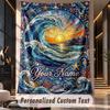 Ocean Waves Sun Theme Wall Tapestry Customized With Name Text Personalized Hanging Tapestry For Bedroom Living Room Decor