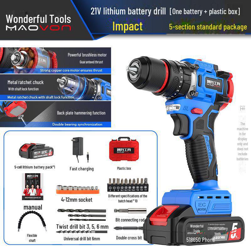 Miaoyou Mașină de găurit cu percuție fără perii reîncărcabilă cu baterie litiu de capacitate mare - Șurubelniță electrică fără fir multifuncțională