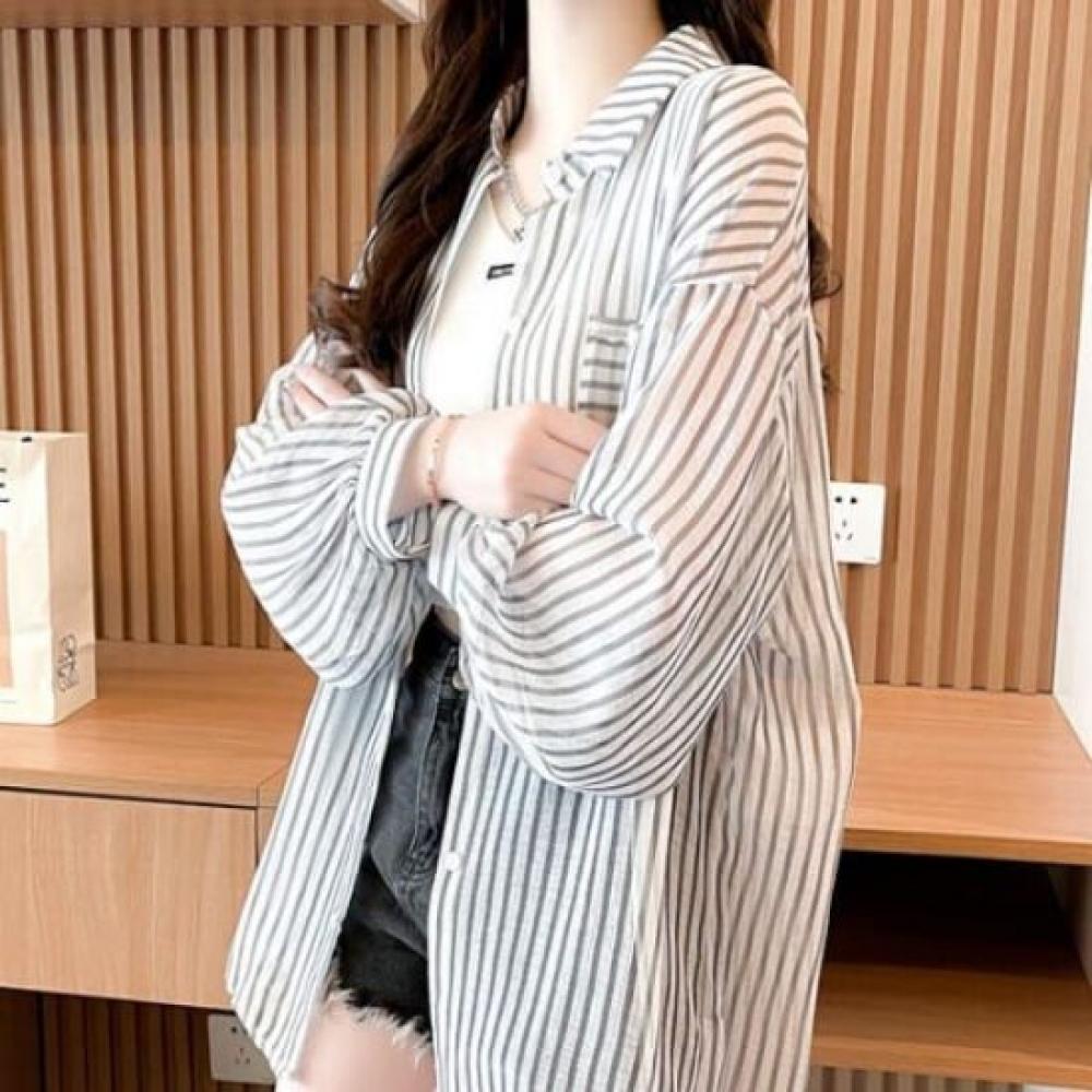 Navava Nb2676 Beachwear Thin Stripe Long Sleeve Shirt
