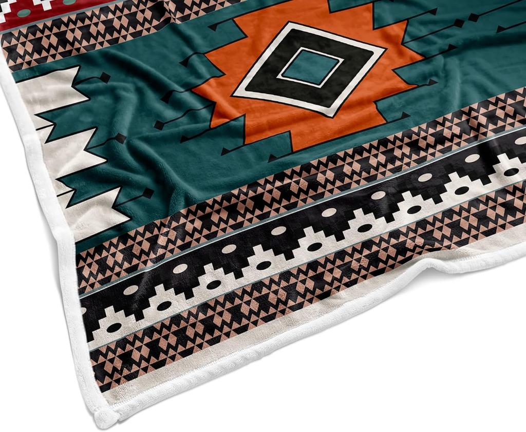 Aztec Tribal Geometric Pattern Flannel Throw Blanket Soft Warm Lightweight Blanket for Sofa Bed Boho Home Decoration