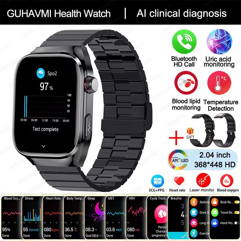 2025 Nové chytré hodinky na měření kyseliny močové, krevních tuků, EKG+PPG, pulzu, krevního tlaku, s Bluetooth voláním, sportovní pro Xiaomi, hodinky pro sledování zdraví