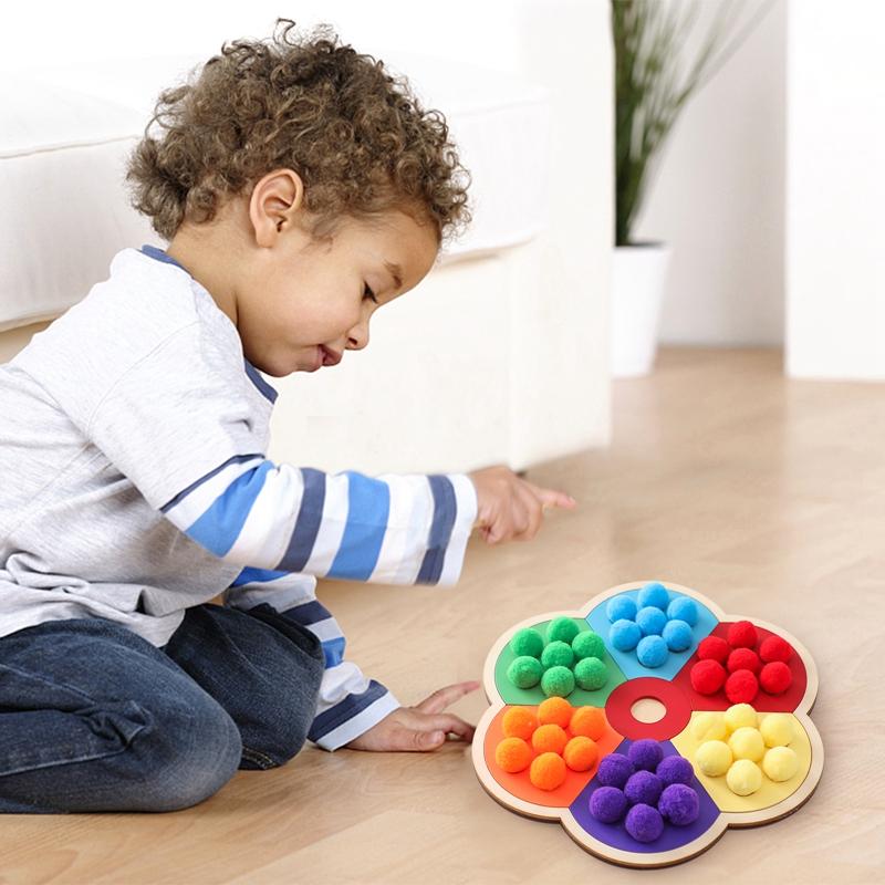 Wooden Montessori Toy Flower Shape Rainbow Board Children Fine Motor Skill Education Toy Baby Color Sorting Sensory Toy Kid Gift