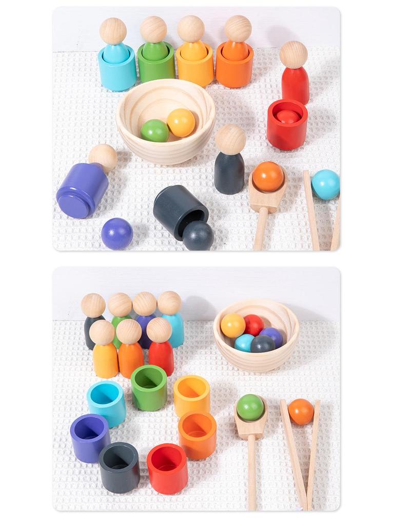 Montessori Color Sorting Cups & People Game: 7 Colors, Beads & Clips for Ages 1-4 Early Education