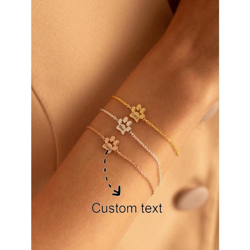 1pc Engraved Paw Print Bracelet, Personalized Dog Paw Bracelet with Name Gift for Pet Lovers, 1-3 Names Pet Memorial Gift