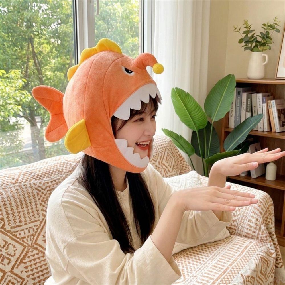Open Mouth Plush Anglerfish Hat Soft Skin-friendly Fish Cosplay Cap Cute Fish Headwear  Halloween