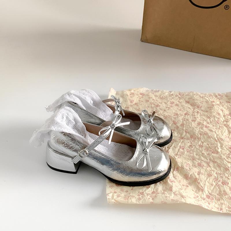 French Silver Small Man Light Mouth Thick High Heel Single Shoes Women's 2025 New Summer Skirt JK Mary Jane Shoes