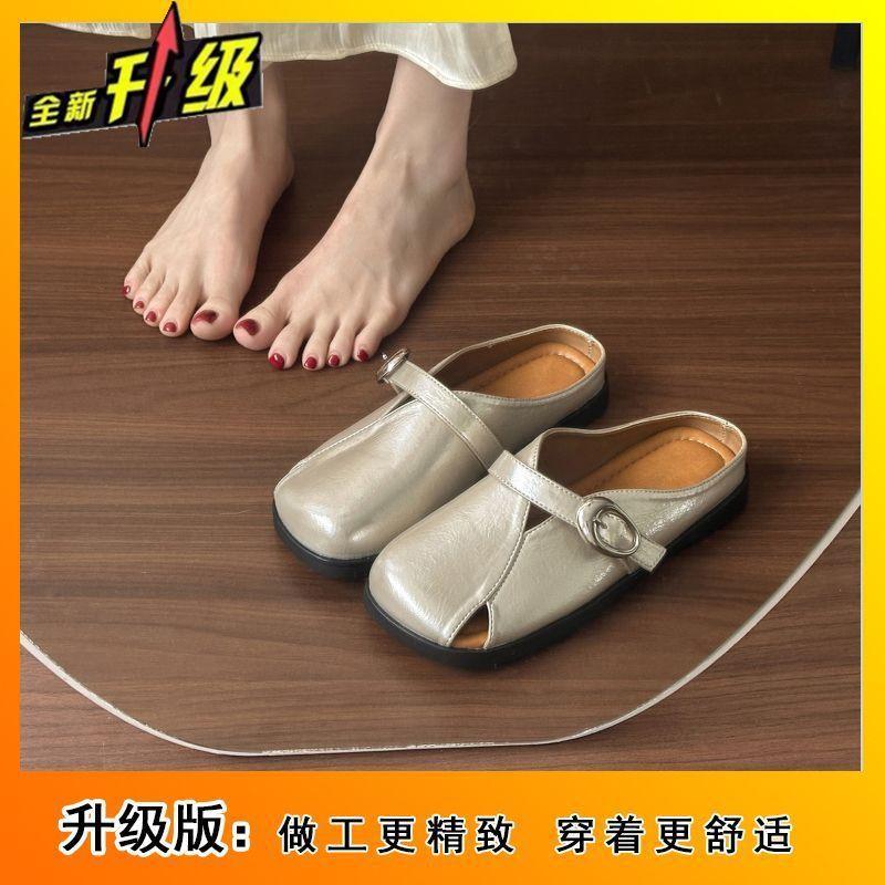 2025 new square head bag head half slippers women's summer wear with skirt single shoes French flat sandals