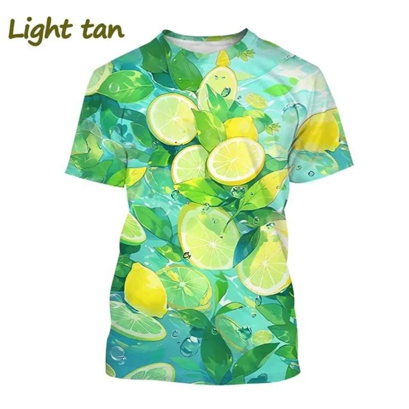 Nové 3D tištěné tričko s citronem Ovocný citron Umění Malované O-výstřih Krátký rukáv Zábavný ovocný potisk Pánské ležérní topy