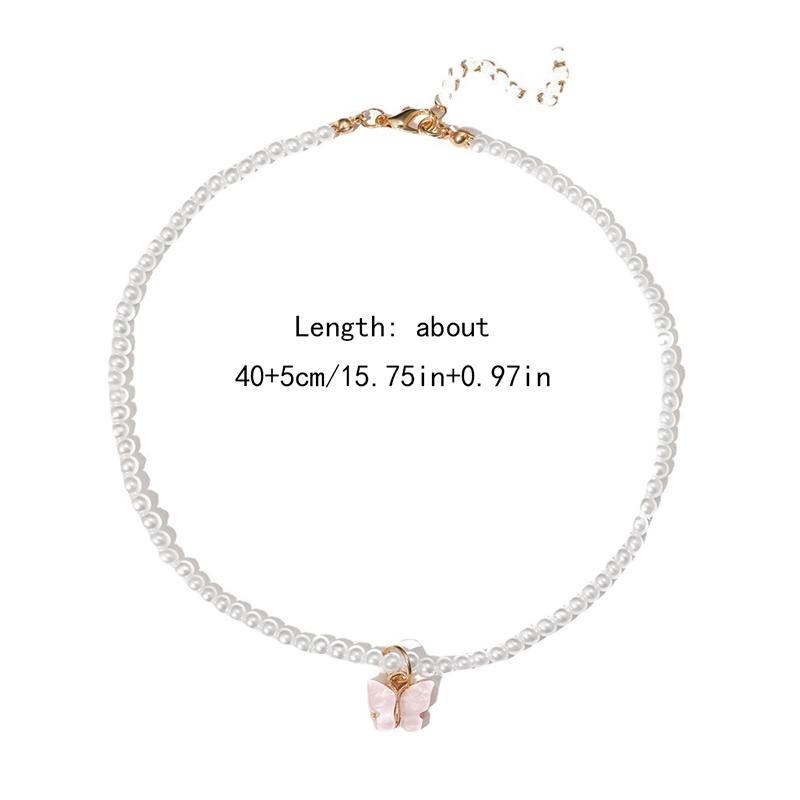 Colier cu pandantiv cu fluture opal simplu, lanț de perle de imitație elegant, lanț de claviculă la modă, pentru femei, cadouri