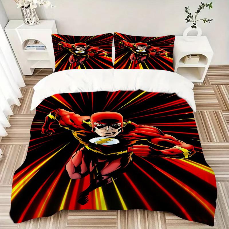 3pcs Flash Superhero Cover Set,Soft Comfortable Duvet Cover,Guest Room (1*Duvet Cover + 2*Pillowcases, Without Core) yy251024063