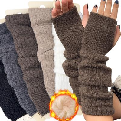 Solid Color Wrist Arm Warmer Gloves for Women Cold Proof Winter Warm Arm Sleeve Knitted Soft Stacked Fingerless Mittens