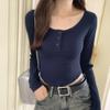 Design Niche White Short Bottoming Shirt for Women Autumn New Long-sleeved T-shirt Clavicle Hot Girl Top