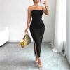 2026 Source Factory Cross-border Europe and the United States Elegant Tube Top Pleated Tight Open Fork Hip Wrap Sexy Spice Girl Dress Women