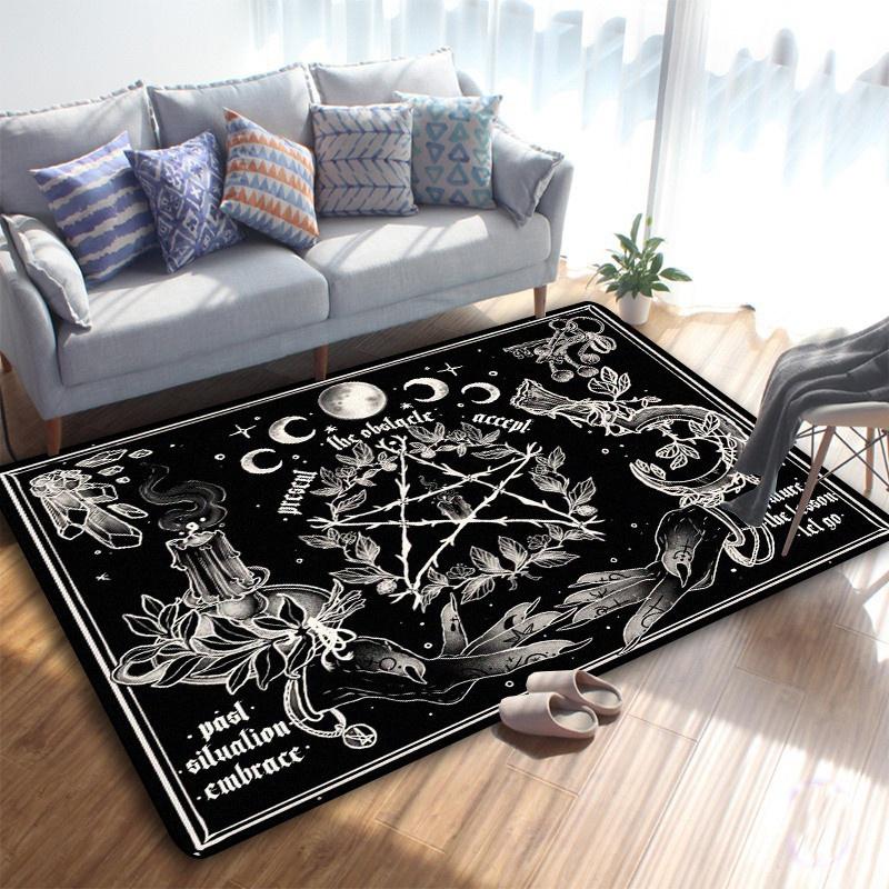 Moon and Pentacle Altar or Tarot Witch Gothic Rug Floor Rug, Queen Size Rug, Living Room Bedroom Rug, Bathroom Rug