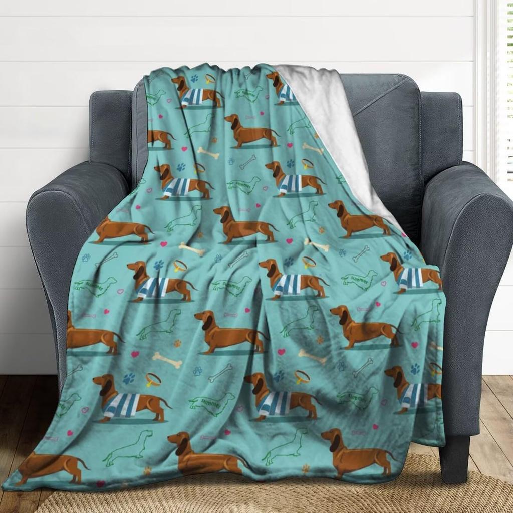Cute Dachshund Blanket Soft Flannel Cartoon Print Blanket Sofa Bedroom Dormitory Nap Blanket