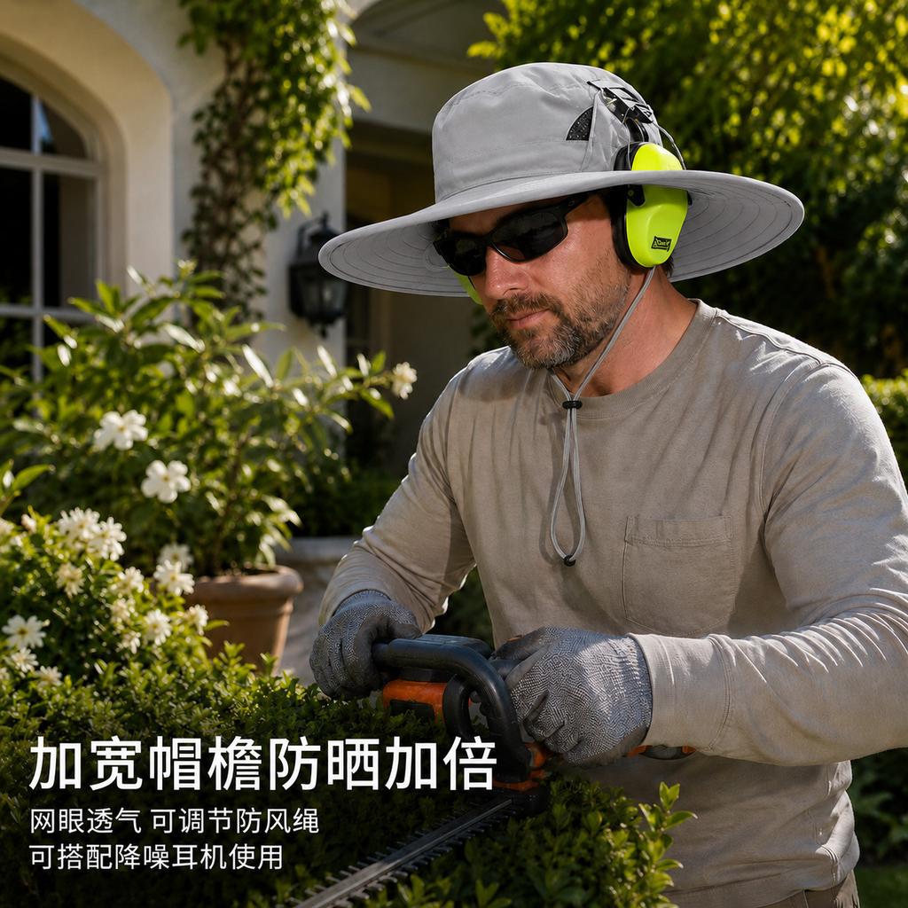 Mens Large Brim Wire Supported Sun Protection Outdoor Fisherman Hat Compatible With Headphones