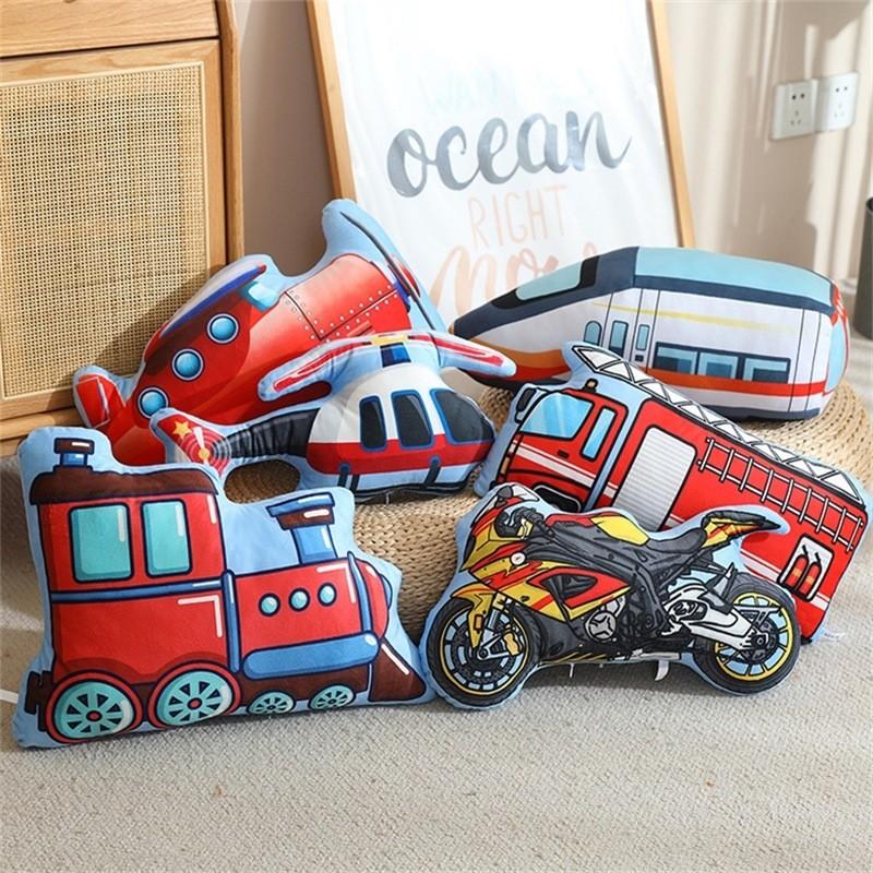 Childrens Aircraft Tanks Excavators Fire Trucks Bicycles Plush Pillows For Kids Bedroom