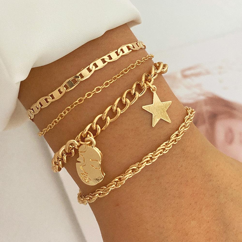 Retro Thick Chain Personalized Bracelet Mixed and Matched Open Bracelet Bracelet Bracelet Stacked Wearing Wind Set Bracelet