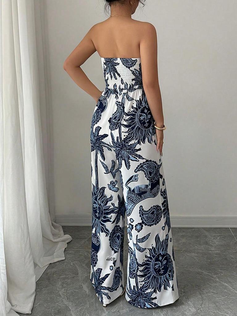 European Summer Women's Backless Printed Jumpsuit Set 2026