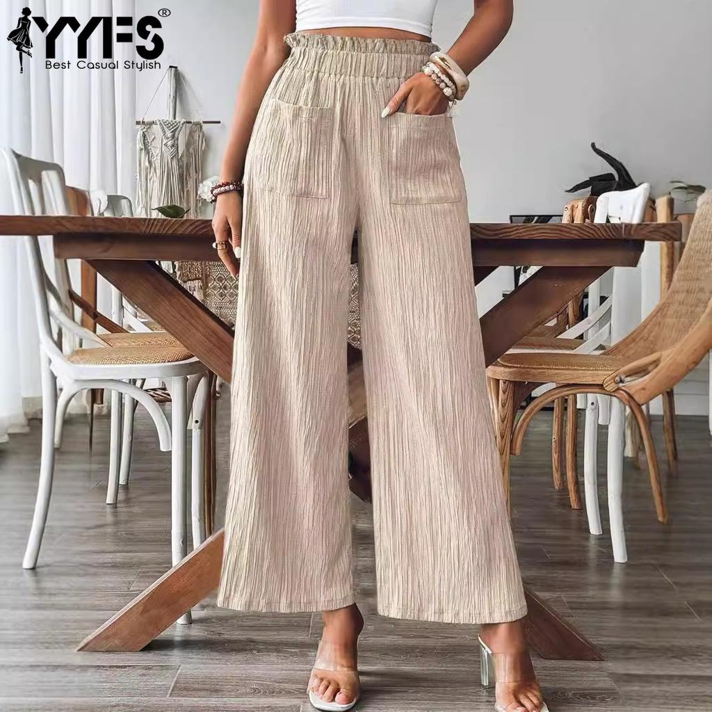 YYFS Women's Fashion Casual Solid Color Print High Waist Trousers Pants & Capris