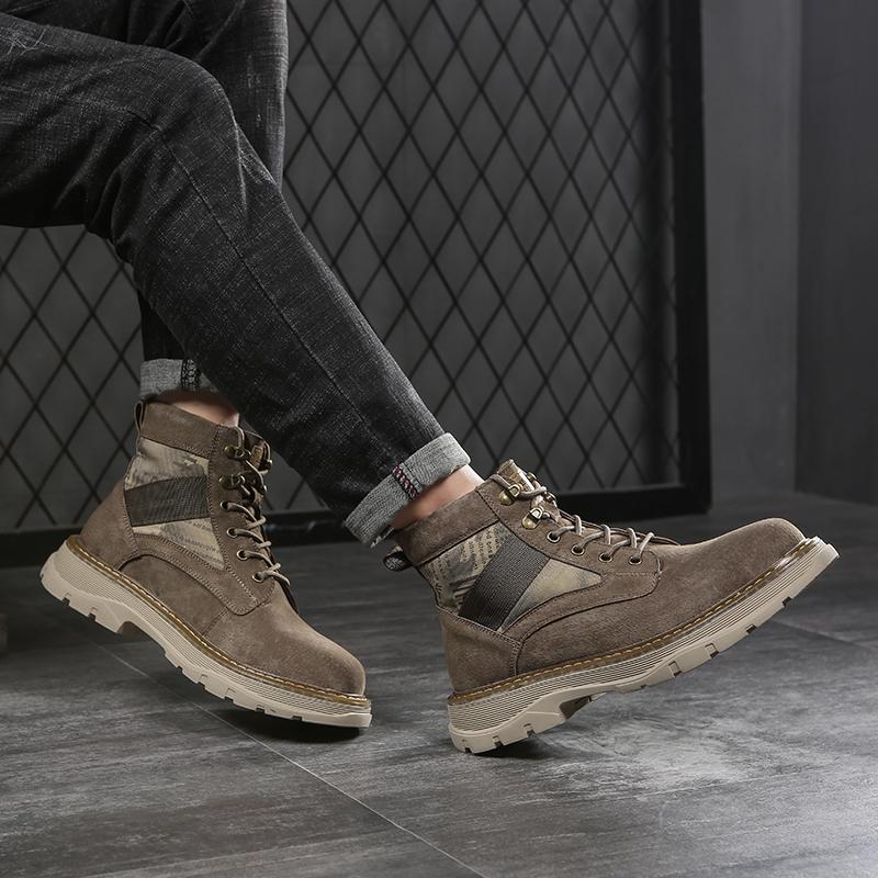 Nejnovější vysoce kvalitní pánské boty z hovězí semišové kůže podzim zima ležérní kotníkové boty venkovní módní obuv pánská šněrovací motorkářské boty