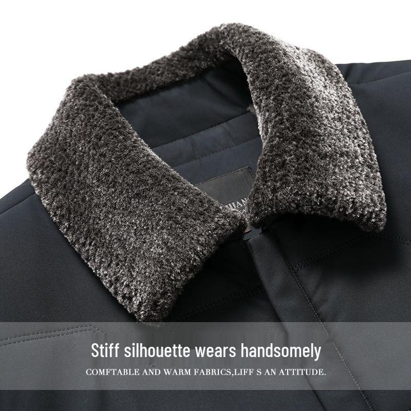 Woodpecker Men's Plus Velvet Thickened Winter Jacket - Warm Cotton Outerwear for Middle-Aged and Elderly