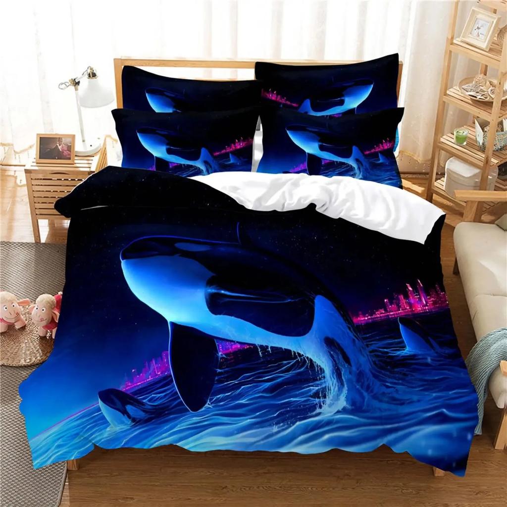 Killer Whale Nautical Ocean Whale Tie Dye Comfortable Duvet Quilt Cover Pillowcase Bedding Set Bedroom Decoration Home Textile