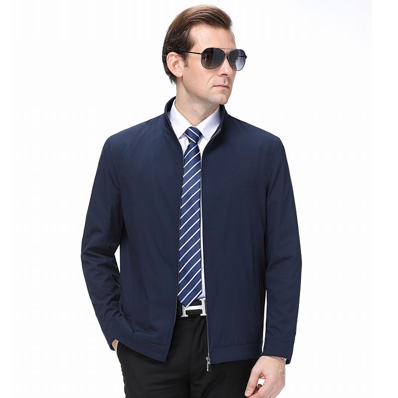 

Men s Spring/Autumn Stand Collar Business Casual Jacket - Middle-Aged Dad s Lightweight Outerwear X-Large синий