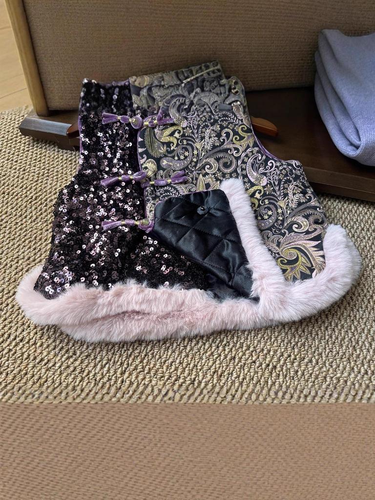 Traditioneller Chinesischer Tang-Anzug Weste für Mädchen - Herbst/Winter Hanfu, Ärmellos, Gefüttert, Stehkragen, Formelle Kleidung für den ersten Geburtstag eines Babys