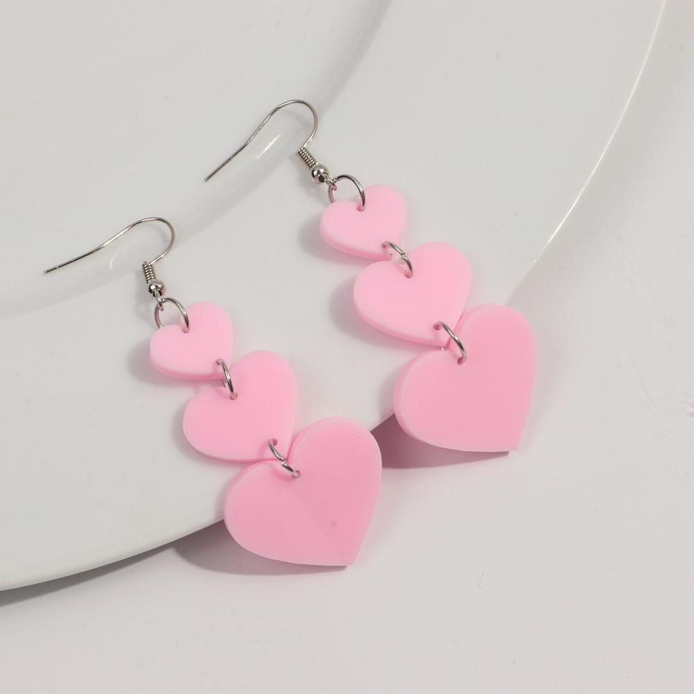Pink Love Heart Acrylic Drop Earrings for Women Mirrored Peach Hearts Spliced Long Earring Fashion Jewelry Valentine's Day Gifts