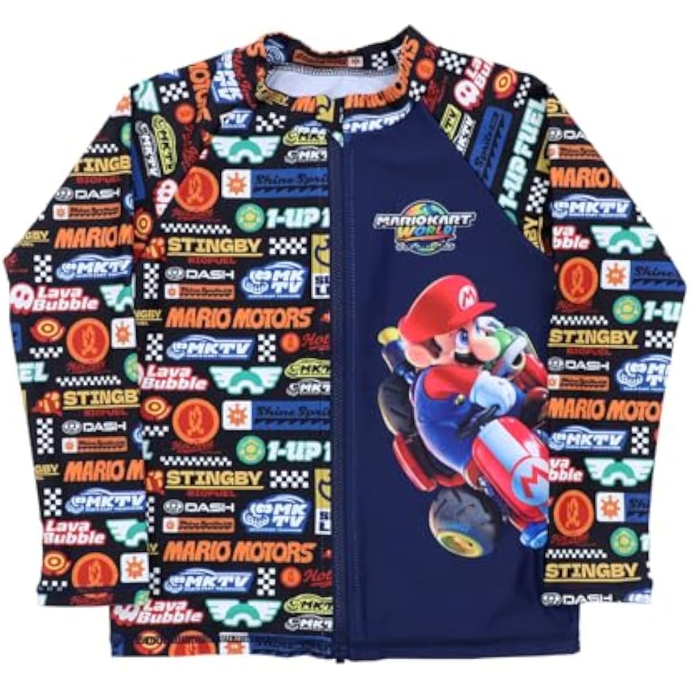 Super Mario Boys Rash Guard Full Pattern Swimsuit Swimming Gear Swimwear 582 120cm Navy