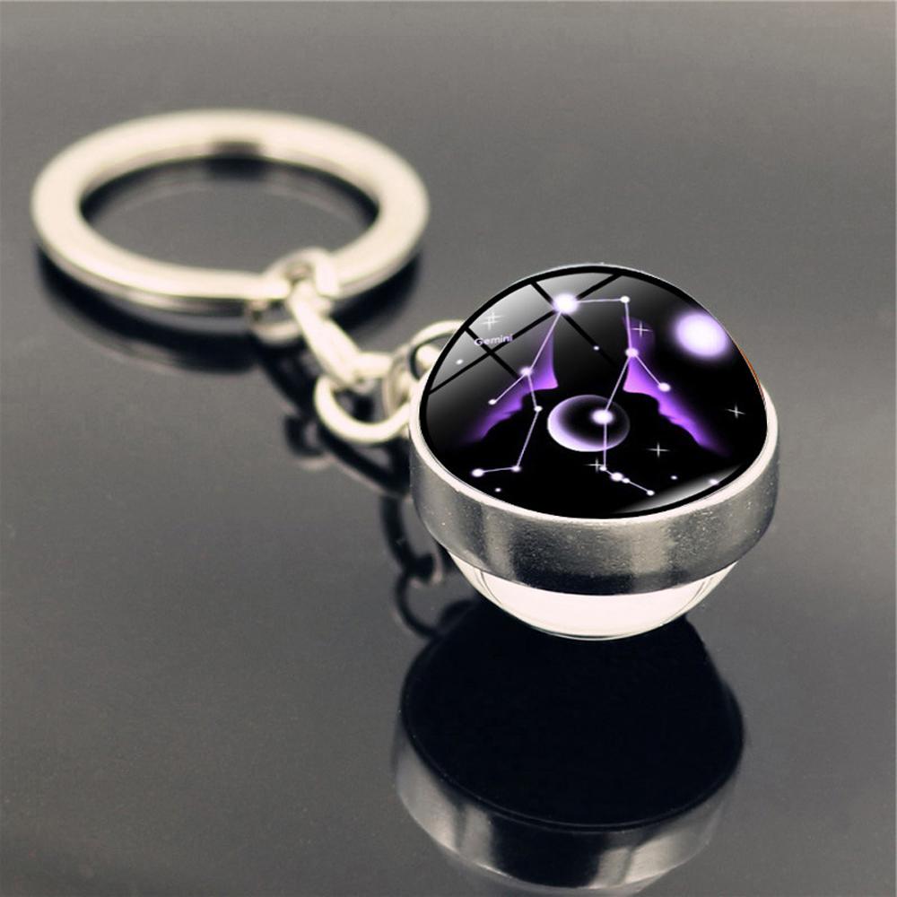 Holder Libra Scorpio Jewelry Leo Glass Ball 12 Constellation Zodiac Keychain Keychain Key Rings