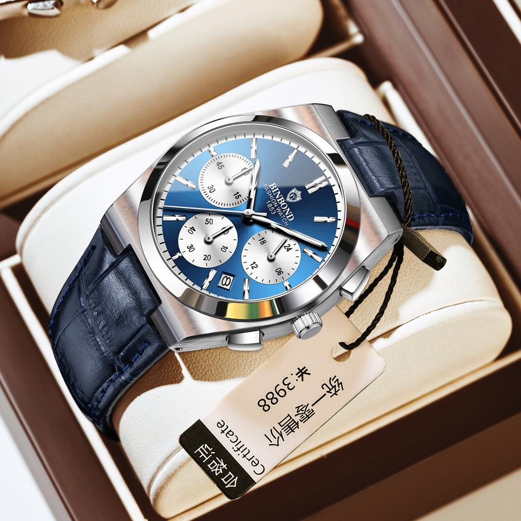 Moderne atmosphärische Drei-Augen-Sechs-Zeiger-Chronographenuhr für Herren, leuchtend, multifunktional, trendige männliche Piloten-Codewatch, Business-Uhr