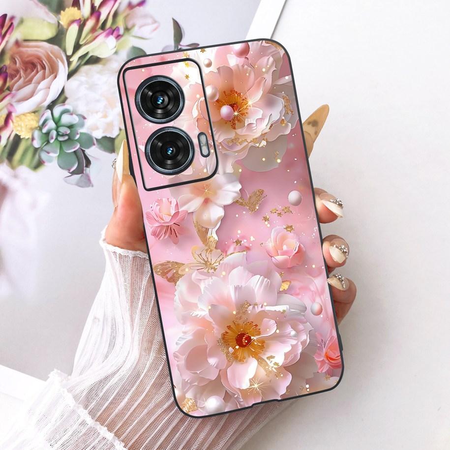 Hülle Für Motorola Edge 50 Fusion Cover XT2429-1 Beliebte Blume Weiche Schwarze Silikon Handyhüllen Für Motorola G96 5G MotoG96 Funda