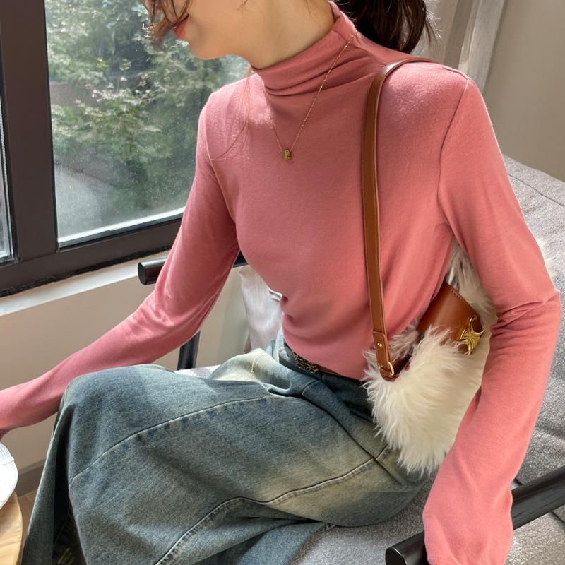 

Внутренний слой Lake Blue, осенне-зимняя бархатная рубашка с полуводолазкой для женщин, новый облегающий топ с начесом, который можно носить на улице L