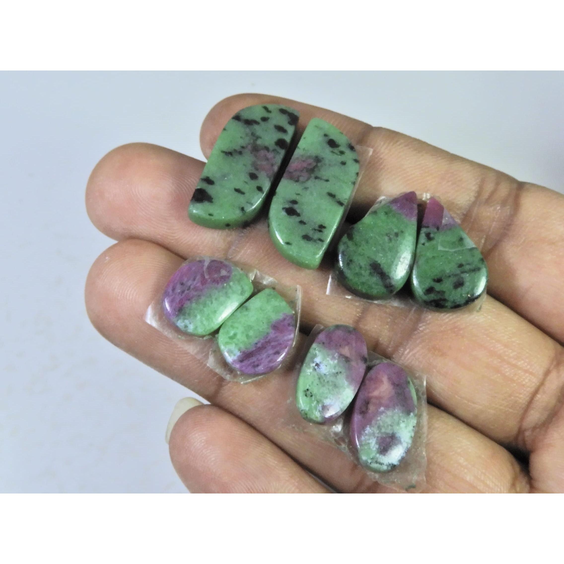 Natural Ruby Zoisite Matched Pair Mix Cabochon Loose Gemstone 04 Pair Lot C-2032