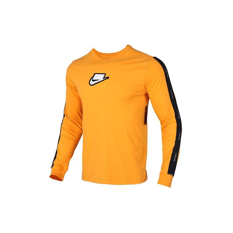 Men s Nike Logo Printing Round Neck Pullover Long Sleeves Yellow T-Shirt CI6215-886 XL