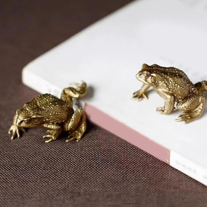 Frogs Toads Miniature Sculptures Brass Animal Figurine Antique Ornament Fengshui Decoration for Home Office Desktop