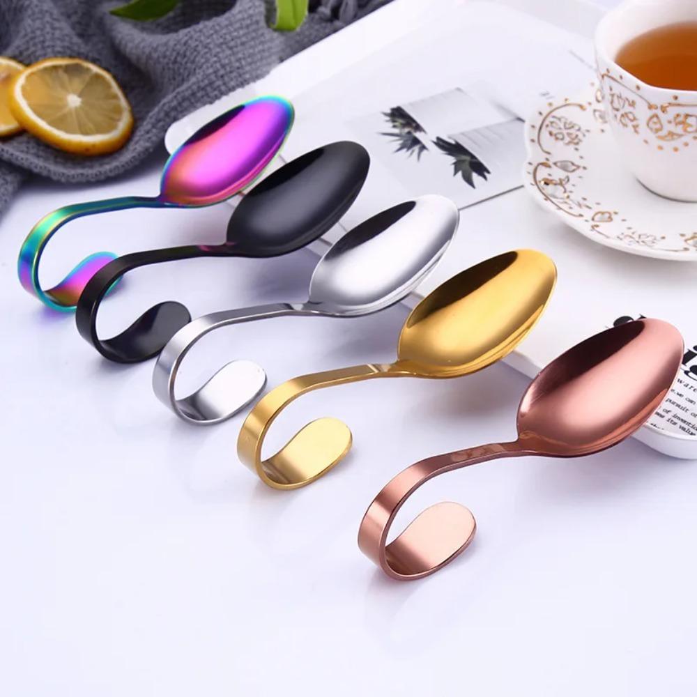 Stainless Steel Curved Handle Spoon Comfortable Grip Serving Spoons Creative Arc Soup Spoon Baby