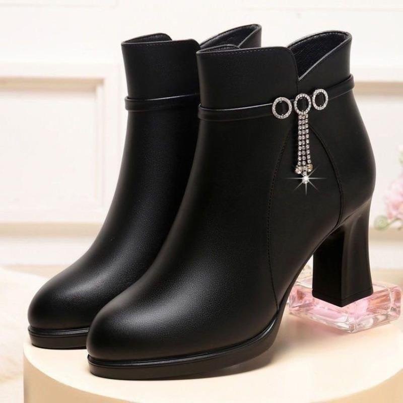 Winter High-heeled Rhinestone Martin Boots Women's New Warm Thick-heeled Thick-soled Velvet Versatile Fashionable Women's Cotton Boots