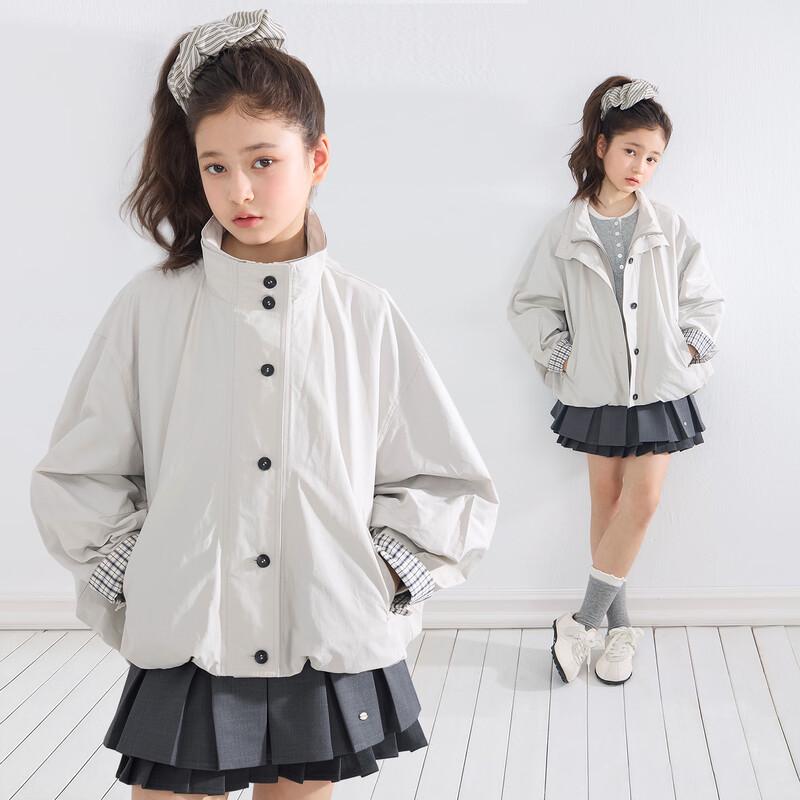 Mucmukn Girls  Faux Two-Piece Plaid Trench Coat 110