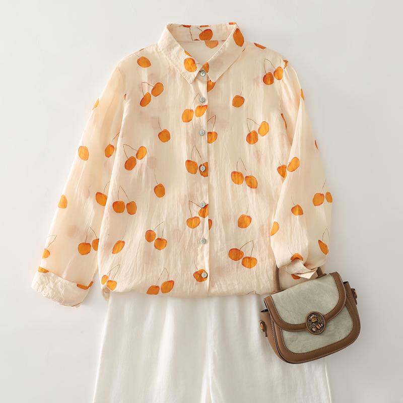 Dimanaf 2025 Casual Blouse Women Long Sleeve Linen Vintage Blouses Shirts Thin Tops Tees Loose Floral Tees